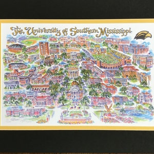 Southern Miss &quot;Golden Eagles” Signed and Numbered Campus Print by Artist Linda Theobald FREE SHIPPING **Except Hawaii & Alaska