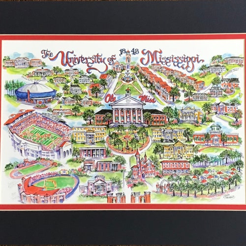 Ole Miss Map Watercolor Art Print University of Mississippi - Etsy