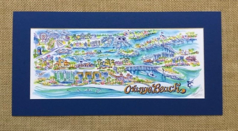 Orange Beach, plume et encre AL, aquarelle signée et numérotée par l'artiste Linda Theobald LIVRAISON GRATUITE image 1