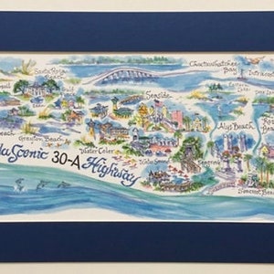Florida Scenic 30A Highway Pen and Ink Signed and Numbered Watercolor Print by Artist Linda Theobald  FREE SHIPPING **Except Hawaii & Alaska