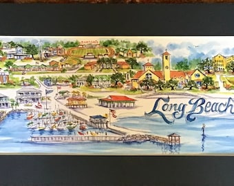 Long Beach, MS post Katrina Pen and Ink Signed and Numbered Watercolor Print by Artist Linda Theobald ***FREE SHIPPING***