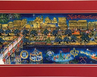 Natchitoches Christmas, Pen and Ink Signed and Numbered Watercolor print by Artist Linda Theobald ***FREE SHIPPING***