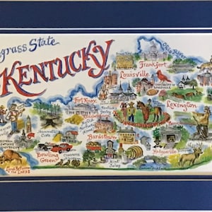 State of Kentucky Signed and Numbered Pen and Ink Watercolor Print by Artist Linda Theobald FREE SHIPPING **Except Hawaii and Alaska