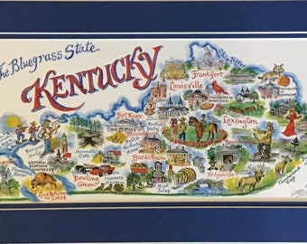 State of Kentucky Signed and Numbered Pen and Ink Watercolor Print by Artist Linda Theobald ***FREE SHIPPING***