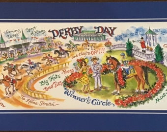 The “Derby Day” Pen and Ink Signed and Numbered Watercolor Print by Artist Linda Theobald ***FREE SHIPPING***