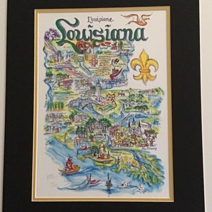 State of Louisiana Pen and Ink Signed and Numbered Watercolor Print by Artist Linda Theobald FREE SHIPPING **Except Hawaii and Alaska