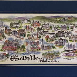 Huntsville, AL Pen and Ink Signed and Numbered Watercolor Print by Artist Linda Theobald FREE SHIPPING **Except Hawaii and Alaska