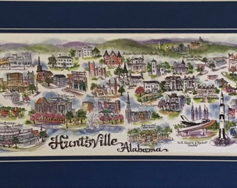 Huntsville, AL Pen and Ink Signed and Numbered Watercolor Print by Artist Linda Theobald ***FREE SHIPPING***