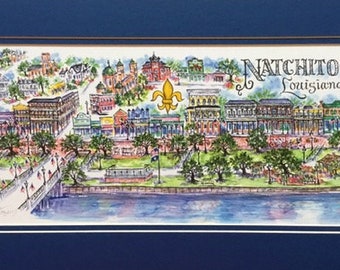 Natchitoches, LA Pen and Ink Signed and Numbered Watercolor print by Linda Theobald ***FREE SHIPPING***
