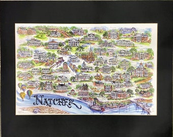 Natchez, MS Signed and Numbered pen and ink Watercolor Print by Artist Linda Theobald FREE SHIPPING **Except Hawaii and Alaska