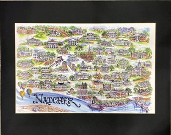 Natchez, MS Signed and Numbered pen and ink Watercolor Print by Artist Linda Theobald ***FREE SHIPPING***