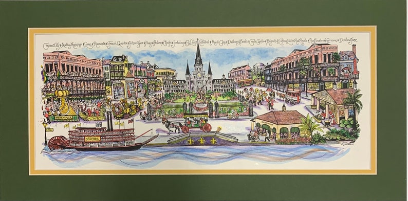 New Orleans, LA Pen and Ink Signed and Numbered Watercolor Print by Artist Linda Theobald FREE SHIPPING afbeelding 2