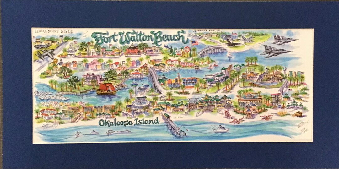 Ft. Walton Beach, Florida Pen and Ink Signed and Numbered Watercolor