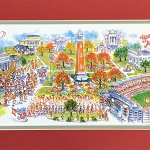 Alabama &quot;Game Day” Pen and Ink Watercolor Print by Artist Linda Theobald FREE SHIPPING **Except Hawaii & Alaska