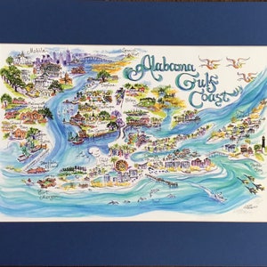 Alabama Gulf Coast signed and numbered Pen and Ink Watercolor Print by Artist Linda Theobald FREE SHIPPING **Except Hawaii and Alaska