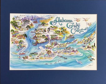 Alabama Gulf Coast signed and numbered Pen and Ink Watercolor Campus Print by Artist Linda Theobald ***FREE SHIPPING***