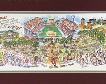 Mississippi State University Game Day  "The Junction" Pen and Ink Watercolor Print by Artist Linda Theobald ***FREE SHIPPING***