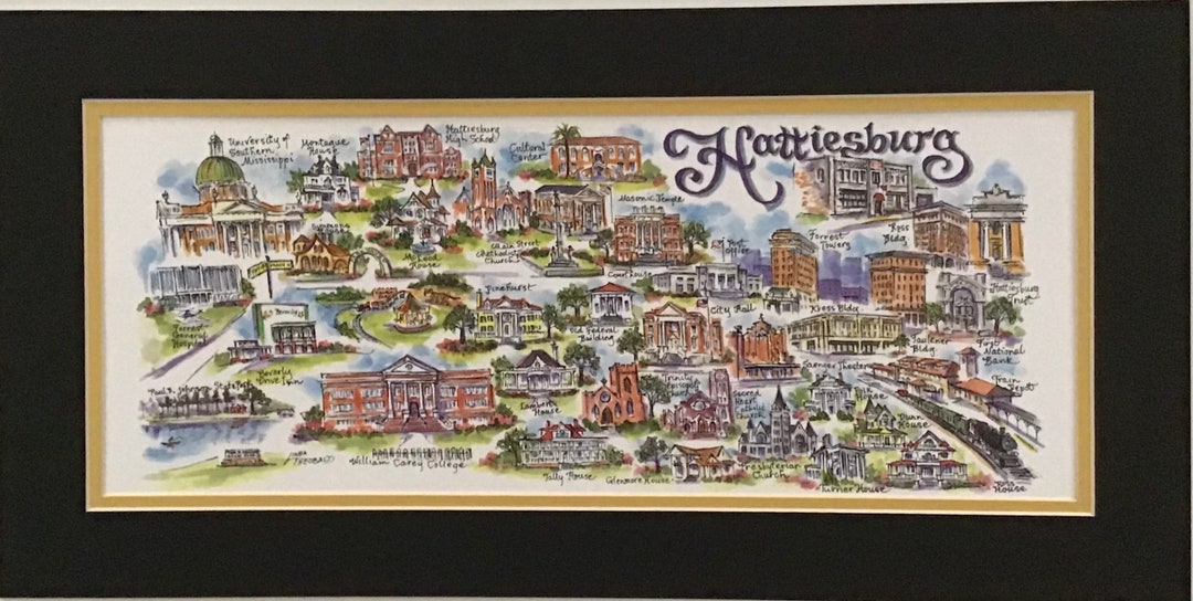 Hattiesburg, MS Signed and Numbered Pen and Ink Watercolor Print by Artist Linda Theobald FREE