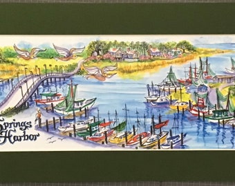 Ocean Springs Harbor Pen and Ink Signed and Numbered Watercolor Print by Artist Linda Theobald ***FREE SHIPPING***