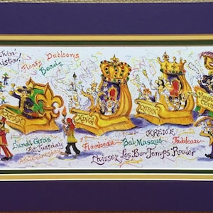 MardiI Gras “Throw Me Somethin’ Mista” Pen and Ink Watercolor Print by Artist Linda Theobald FREE SHIPPING **Except Hawaii and Alaska