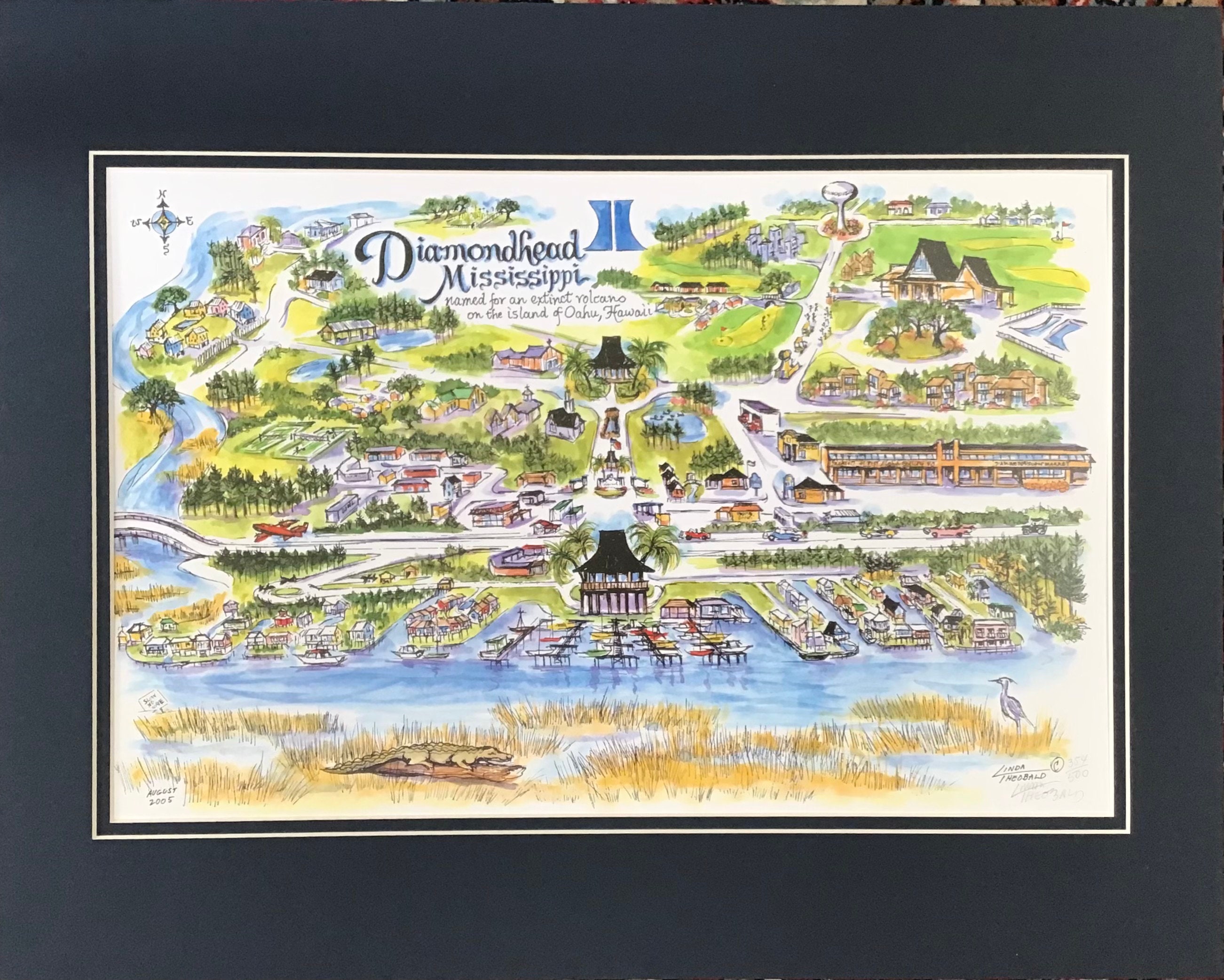 Diamondhead, MS Signed and Numbered Pen and Ink Watercolor Print