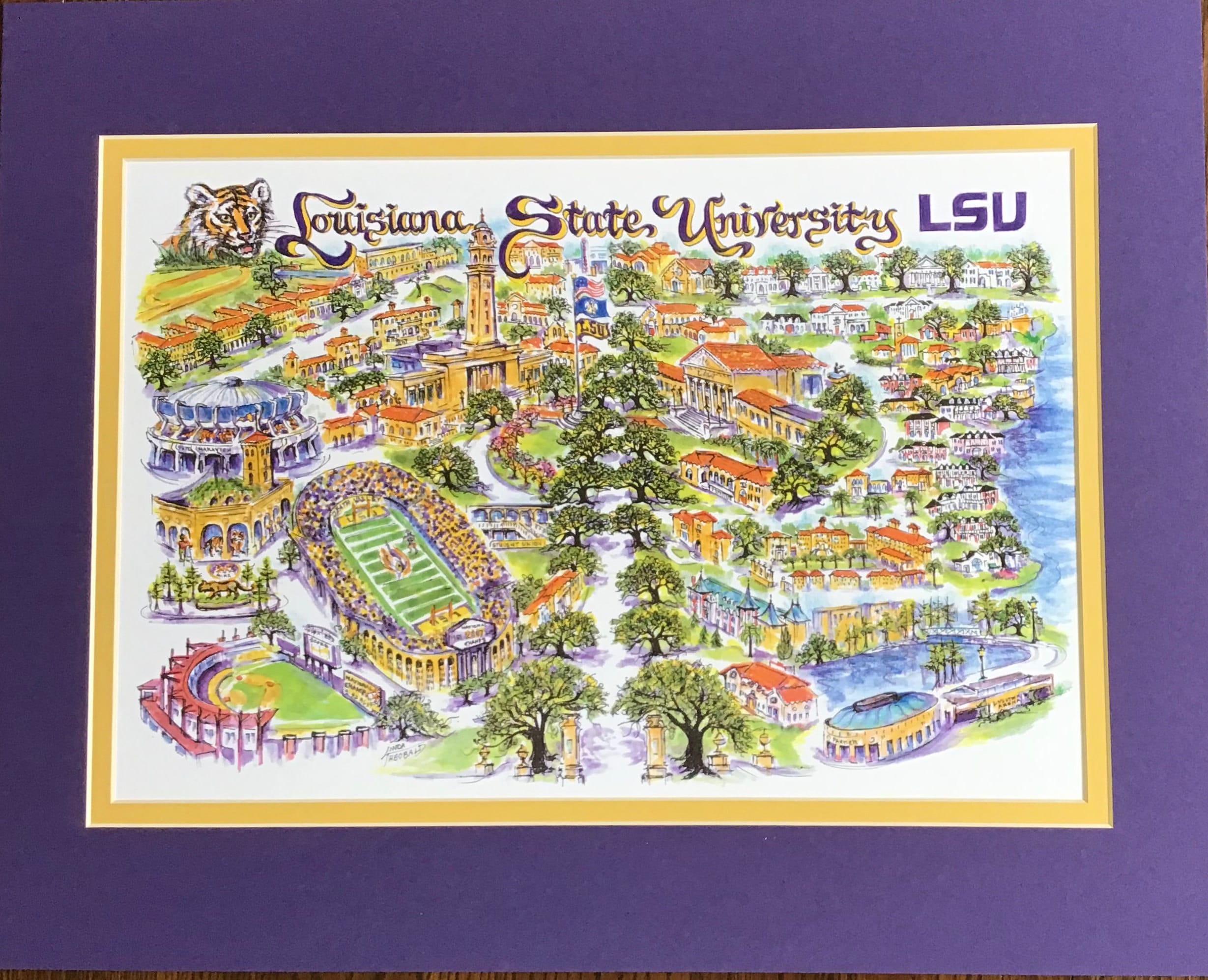 LSU “Tigers” Signed and Numbered Campus Print by Artist Linda Theobald FREE SHIPPING **Except Hawaii & Alaska