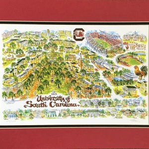University of South Carolina  “Gamecocks” Signed and Numbered Campus Print by Artist Linda Theobald FREE SHIPPING **Except Hawaii & Alaska