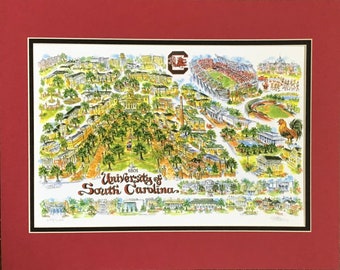 University of South Carolina  “Gamecocks” Signed and Numbered Campus Print by Artist Linda Theobald FREE SHIPPING **Except Hawaii & Alaska