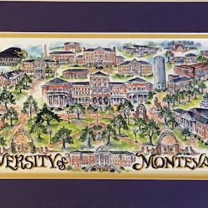 University of Montevallo Signed and Numbered Pen and Ink Watercolor Print by Artist Linda Theobald ***FREE SHIPPING***
