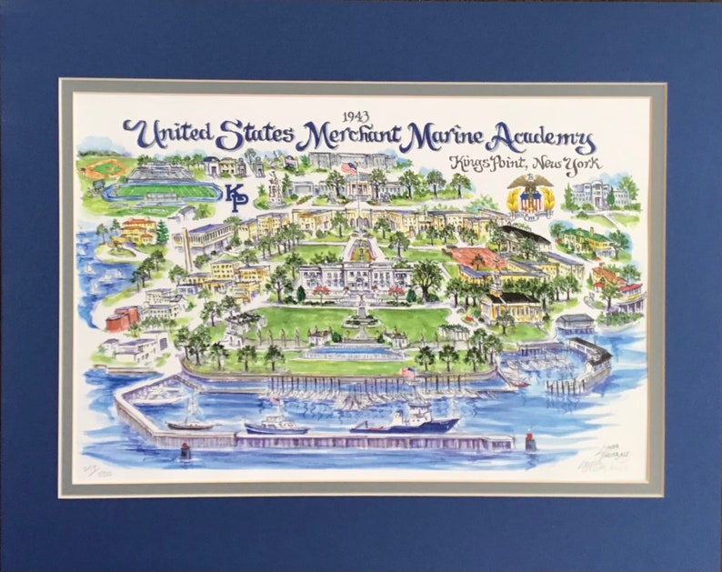 United States Merchant Marine Academy by Artist Linda Theobald FREE SHIPPING image 1