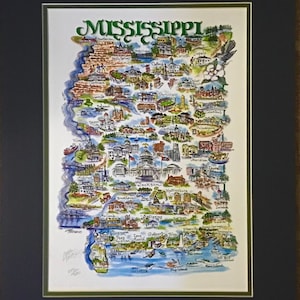 State of Mississippi Signed and Numbered Pen and Ink Watercolor Print by Artist Linda Theobald FREE SHIPPING **Except Hawaii and Alaska