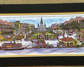 New Orleans, LA Pen and Ink Signed and Numbered Watercolor Print by Artist Linda Theobald ***FREE SHIPPING***