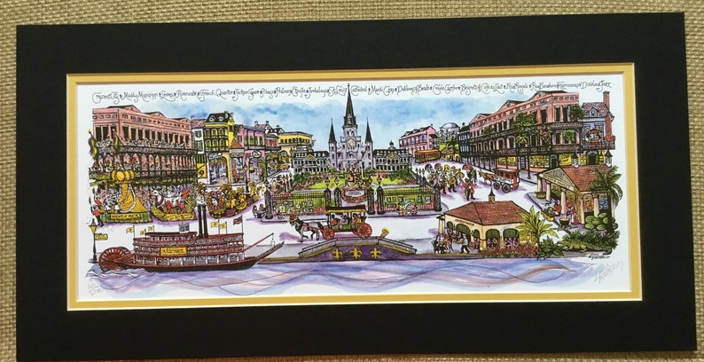 New Orleans, LA Pen and Ink Signed and Numbered Watercolor Print by Artist Linda Theobald FREE SHIPPING afbeelding 1