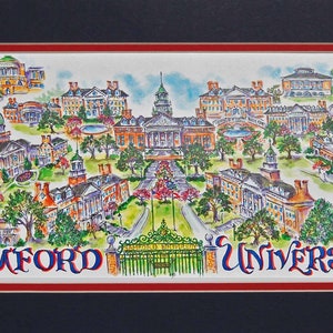 Samford University “Bulldogs” Signed and Numbered Limited Edition Pen and Ink Watercolor Campus Print by Artist Linda Theobald FREE SHIPPING