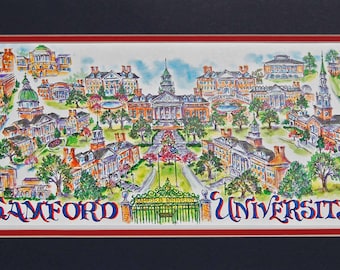 SAMFORD UNIVERSITY “Bulldogs” Signed and Numbered Limited Edition Pen and Ink Watercolor Campus Print by Artist Linda Theobald