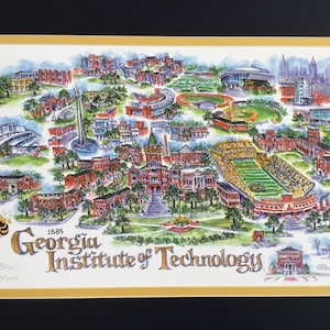 Georgia Tech “Yellow Jackets”  Pen and Ink Signed and Numbered Watercolor Campus Print by Artist Linda Theobald ***FREE SHIPPING***