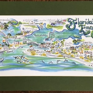 Florida Emerald Coast Pen and Ink Signed and Numbered Watercolor Print by Artist Linda Theobald FREE SHIPPING **Except Hawaii and Alaska