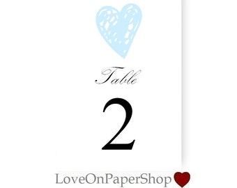 Printable Mint Light Blue Aqua Heart Table Numbers * Beautiful 5"x7" * Editable Any Color * Template * Microsoft.Doc * Instant Download *