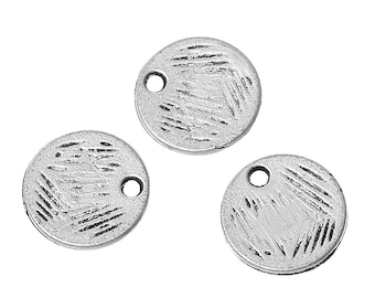 10 Antiqued Silver Textured Disc Drops