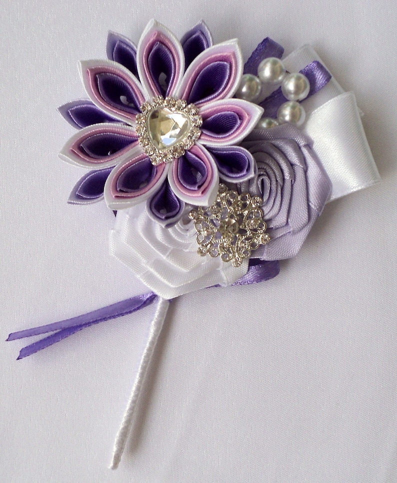 9 inches white Brooch bouquet purple Wedding Bouquet silver lilac