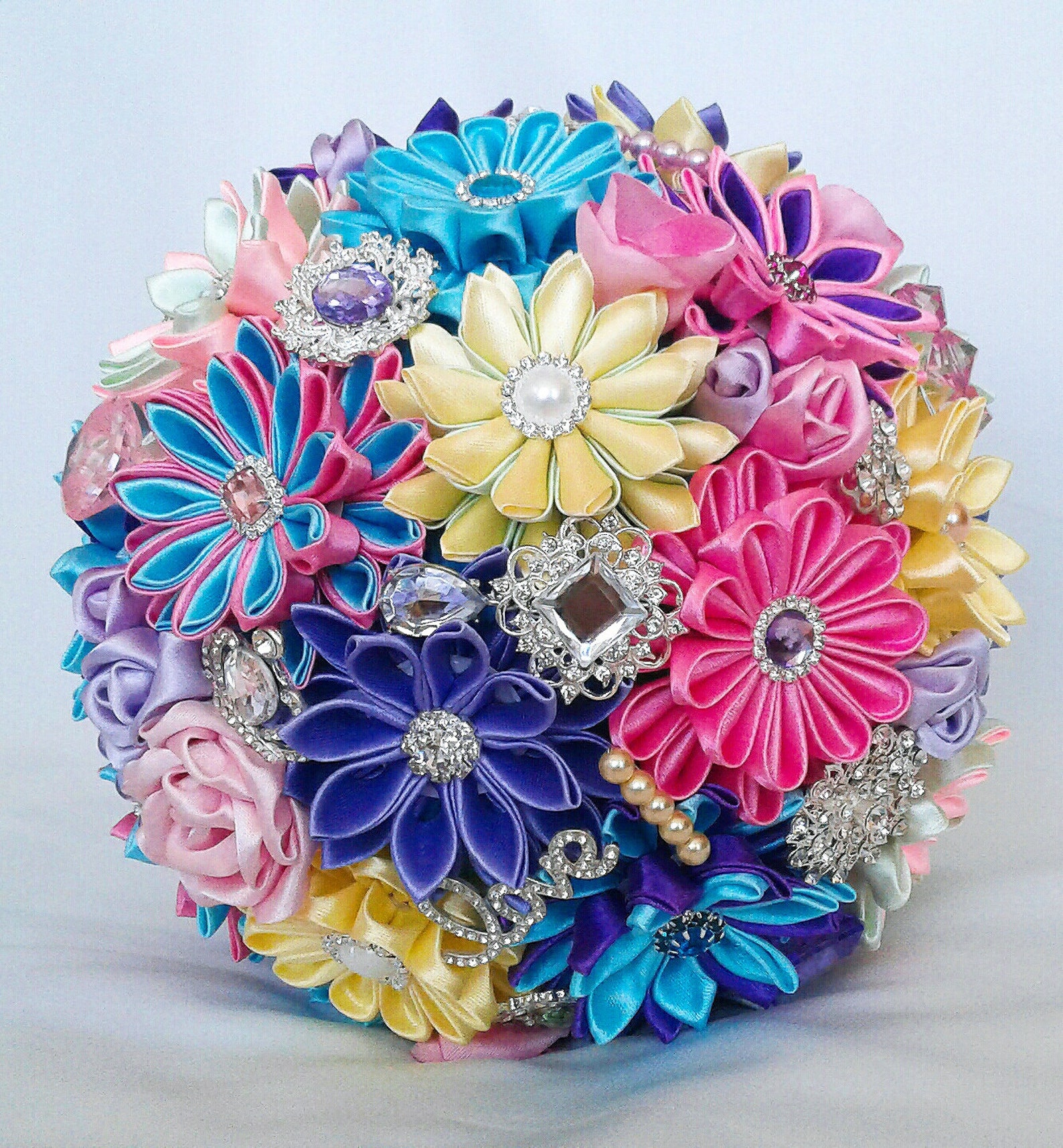 Fabric Wedding Bouquet Brooch Bouquet Blue Purple Fuchsia Etsy