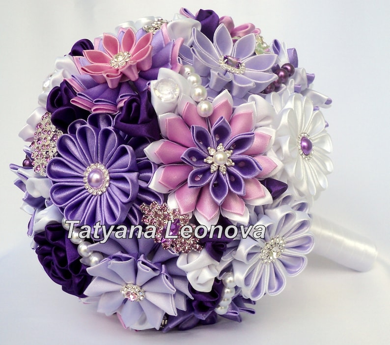 9 inches white Brooch bouquet purple Wedding Bouquet silver lilac