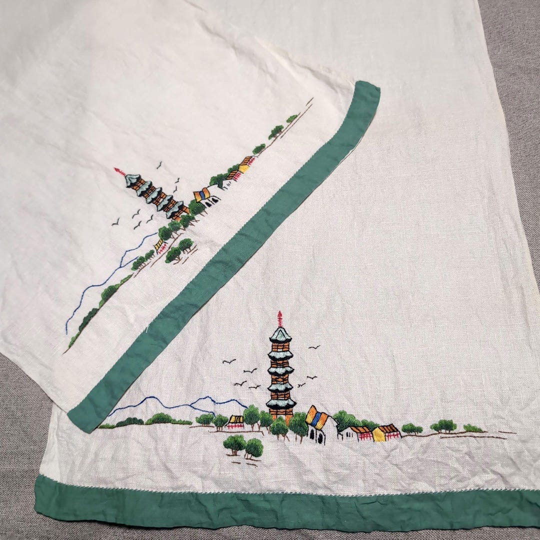 Chinese Hand Rags Set of Vintage Hand Embroidered Asian Tea Towels – Pagoda & Village ...