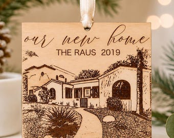 Custom House Portrait Ornament, Engraved House Photo Ornament, Personalized New Home Ornament, First Home Gift, Realtor Closing Gift