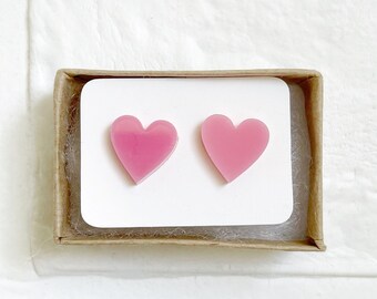 Acrylic Heart Earrings, Heart Stud Earrings, Earrings for Little Girls, Glitter Heart Earrings