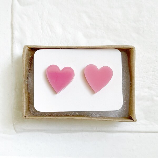 Acrylic Heart Earrings, Heart Stud Earrings, Earrings for Little Girls, Glitter Heart Earrings