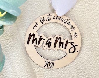 Mr. & Mrs. Ornament, Bride and Groom Ornament, Just Married Ornament, 2021 Wedding Ornament, First Christmas as Mr. and Mrs. Ornament