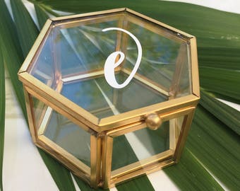 Hexagon Ring Box Personalized Glass Box Customized Jewelry Box / Bridesmaid Gift / Personalized Gift / Engagement Gift / Ring Bearer