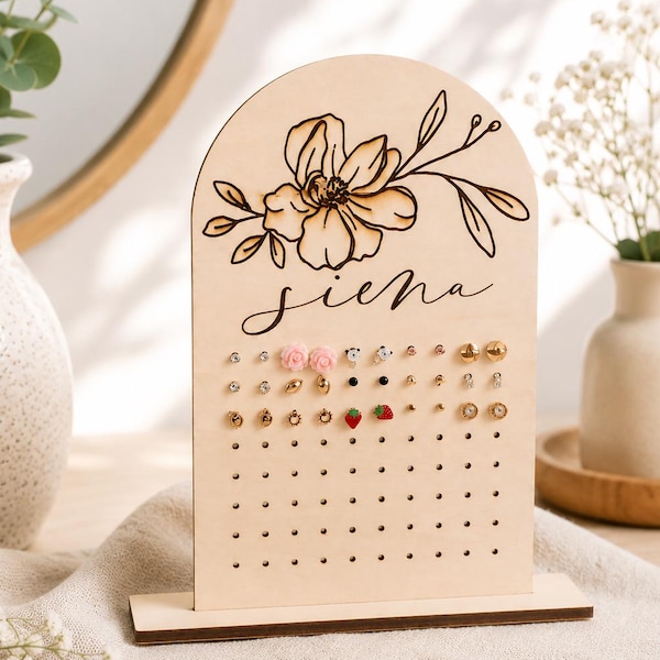Personalized Earring Holder Stand, Custom Name Jewelry Organizer, Wooden Stud Earring Display, Personalized Gift for Girls & Teens