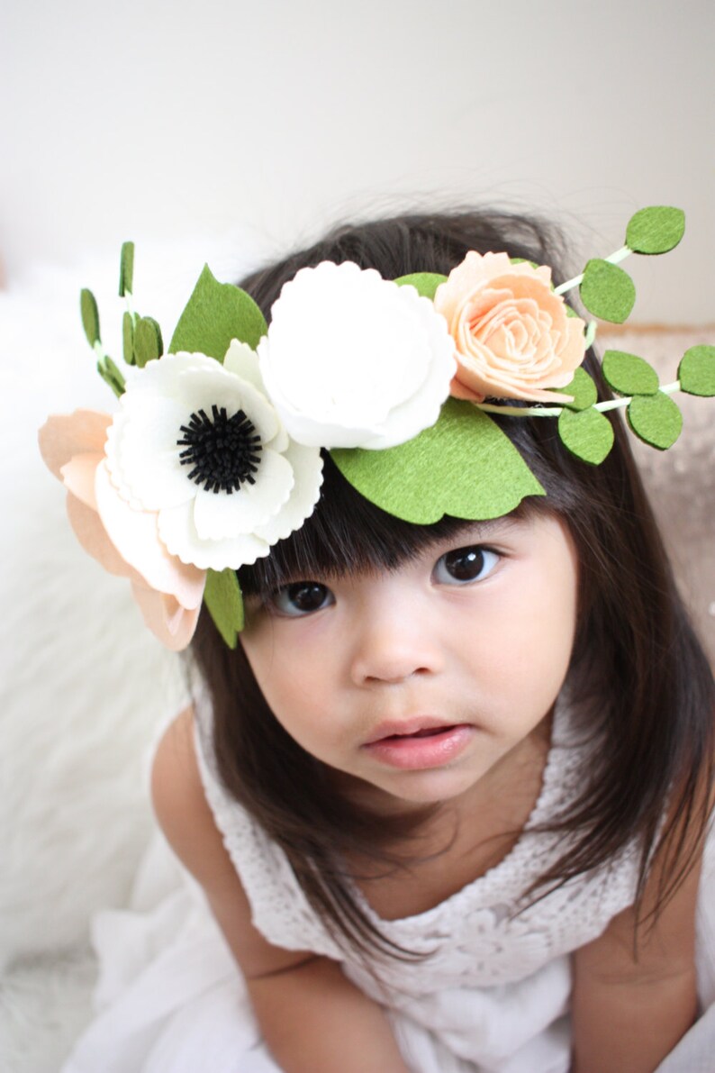 Felt Flower Crown / Flower Girl Crown / Peach Flower Crown / Etsy